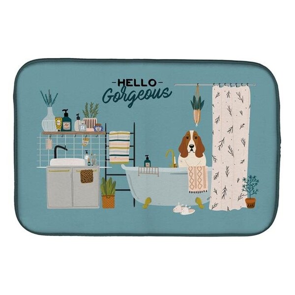 Carolines Treasures Carolines Treasures CK7443DDM 14 x 21 in. Basset Hound in Bathtub Dish Drying Mat CK7443DDM - main